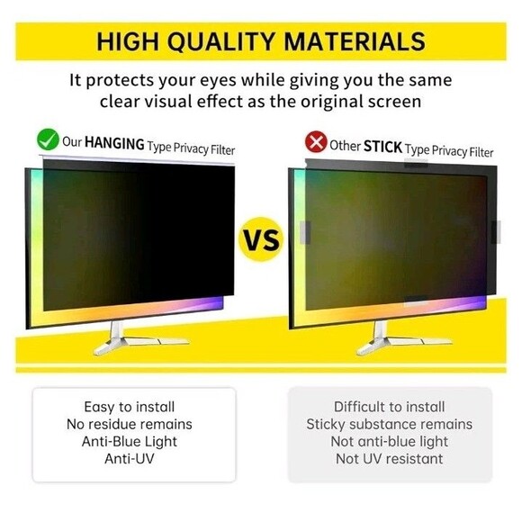 19.5" Hanging Computer Privacy Screen for 16:9 Computer Monitor Anti Blue Light - Picture 3 of 8